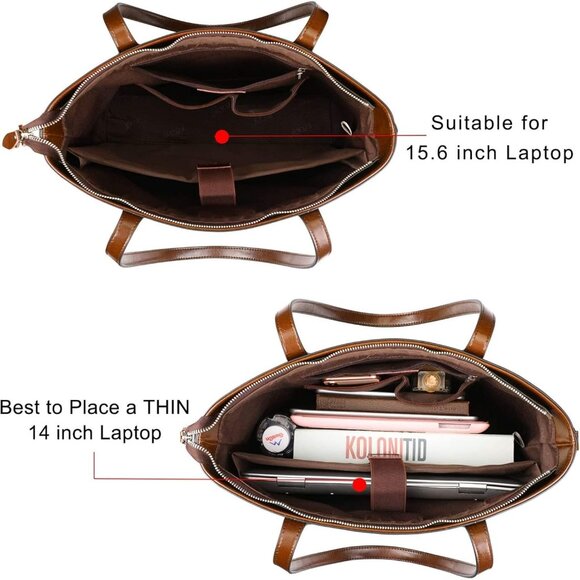 S-zone Women's Light Brown Office 15.6 Inch Designer Cross Body Shoulder Handbag - Picture 3 of 6